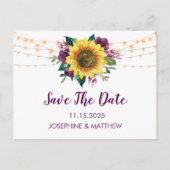 ひまわり紫色の梅バラ日付を保存 案内ポストカード (正面)