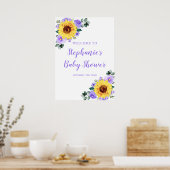 ひまわり紫色の水彩フローラベビーシャワー ポスター (キッチン)
