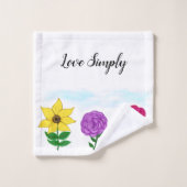 ひまわり紫色の花明るい赤紫色花 バスタオルセット (ウォッシュタオル)