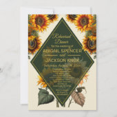 ひまわり結婚のグリーン&金ゴールドリハーサルディナー 招待状 (正面)