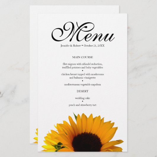 ひまわり結婚のディナーメニューカード (正面/裏面)
