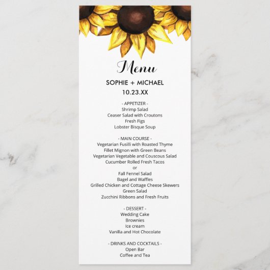 ひまわり結婚のメニューフローラホワイトイエローカード メニュー (正面)