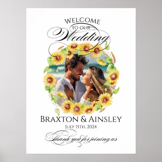 ひまわり結婚の写真の歓迎のエレガント印 ポスター (正面)