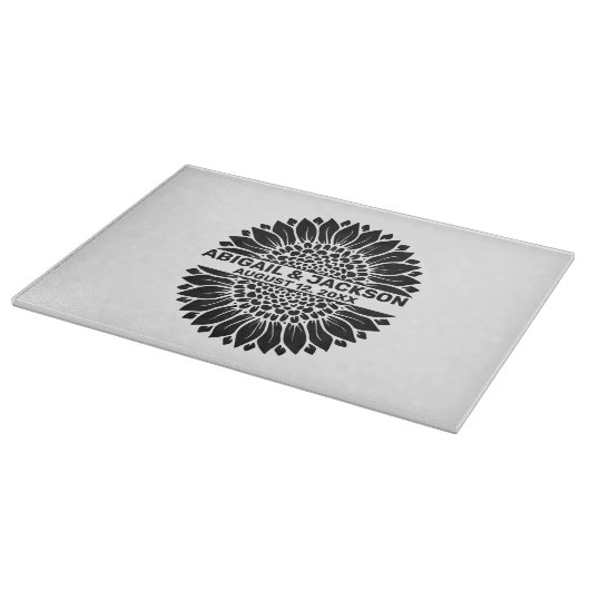 ひまわり結婚の名前をカスタムすると日付 カッティングボード (角)