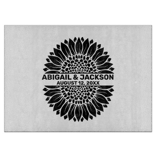 ひまわり結婚の名前をカスタムすると日付 カッティングボード (正面)