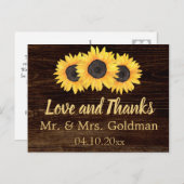 ひまわり結婚の感謝はがきウッド素朴 ポストカード (正面/裏面)