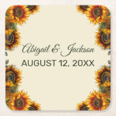 ひまわり結婚の森の緑素朴 スクエアペーパーコースター (正面)