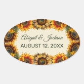 ひまわり結婚の森の緑素朴 楕円形シール (正面)