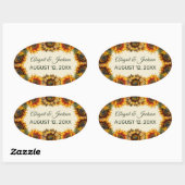 ひまわり結婚の森の緑素朴 楕円形シール (シート)