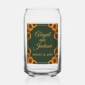 ひまわり結婚の森グリーン&金ゴールド ガラス缶 (正面)