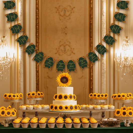 ひまわり結婚の森グリーン&金ゴールド バンティングフラッグ