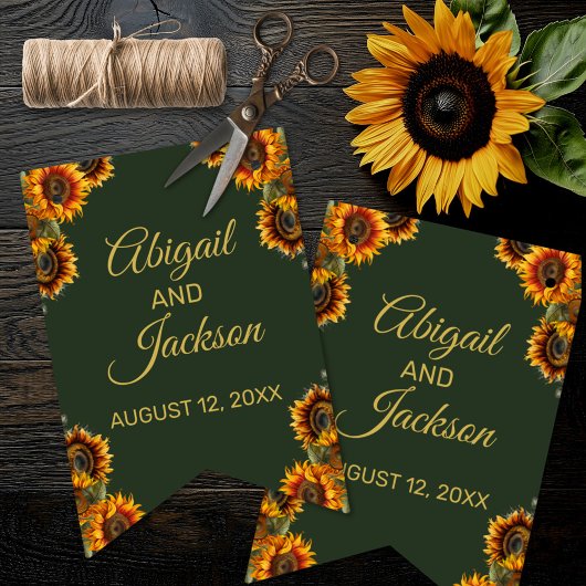 ひまわり結婚の森グリーン&金ゴールド バンティングフラッグ