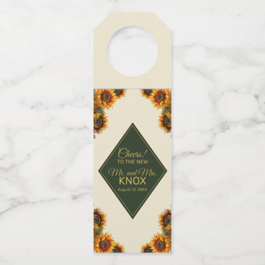 ひまわり結婚の森グリーン&金ゴールド ボトルネックタグ (裏面)