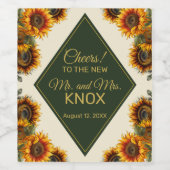 ひまわり結婚の森グリーン&金ゴールド ワインラベル (シングルラベル)