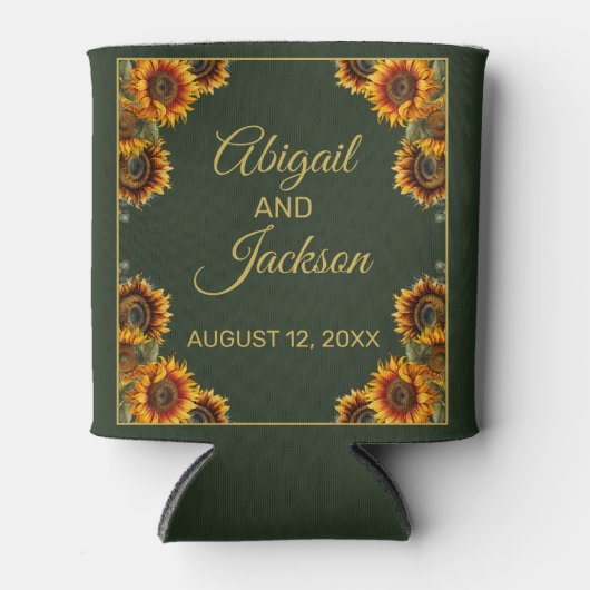 ひまわり結婚の森グリーン&金ゴールド 缶クーラー (正面)