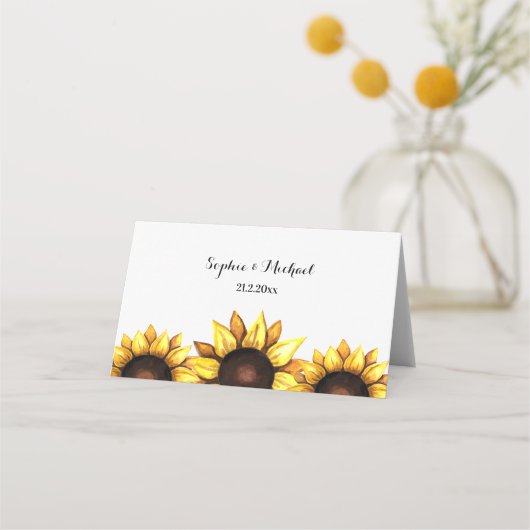 ひまわり結婚の水彩黄白色 プレイスカード (裏面)