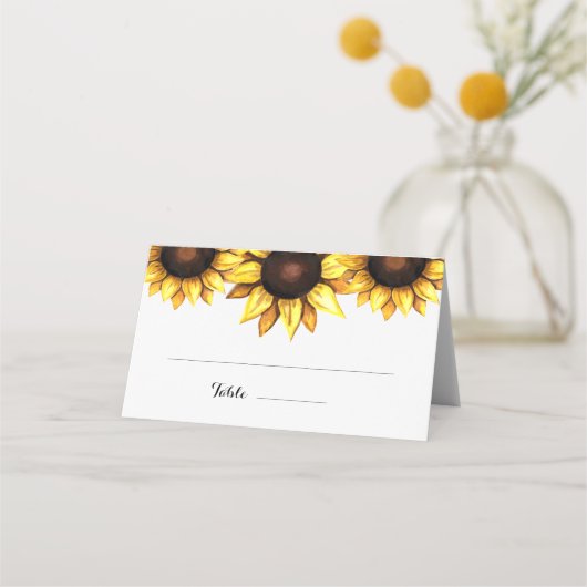 ひまわり結婚の水彩黄白色 プレイスカード (正面)