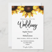 ひまわり結婚の白い黄色のフローラ招待状 案内状 (正面)