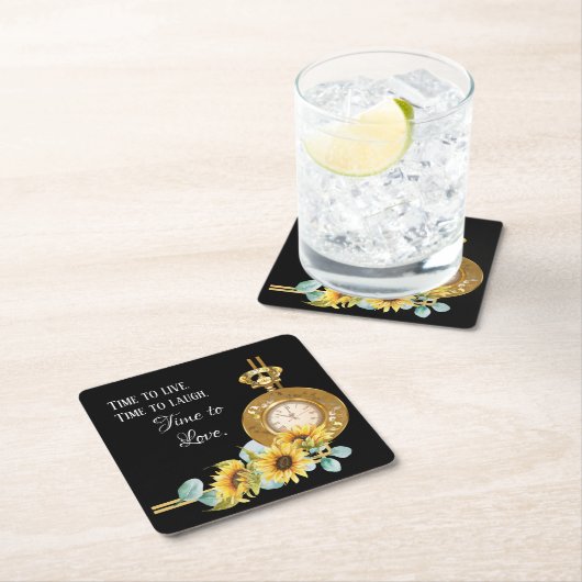 ひまわり結婚の紙コースター（黒） スクエアペーパーコースター (インサイチュ)