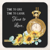 ひまわり結婚の紙コースター(黒) スクエアペーパーコースター (正面)