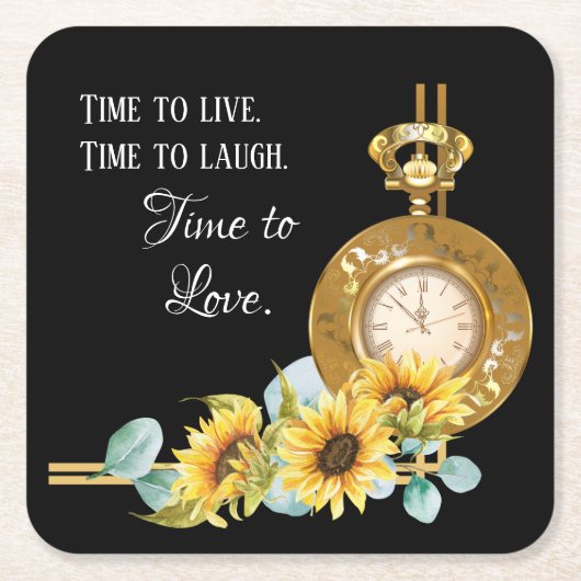 ひまわり結婚の紙コースター（黒） スクエアペーパーコースター (正面)