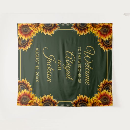 ひまわり結婚の緑と金ゴールドの結婚背景 タペストリー (正面(横))