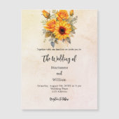 ひまわり結婚の緑の素朴な黄色のラグジュアリー マグネット招待状 (正面)