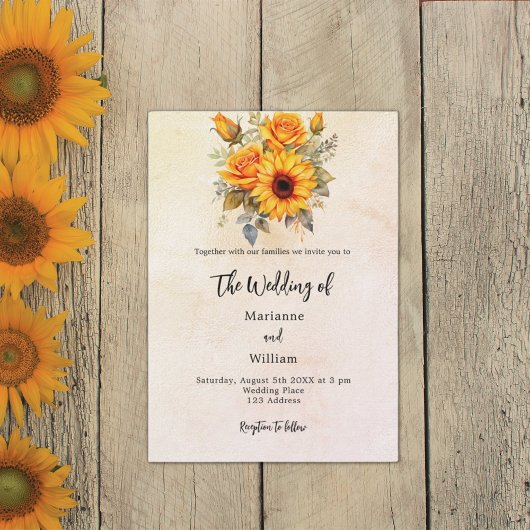 ひまわり結婚の緑の素朴な黄色のラグジュアリー 招待状