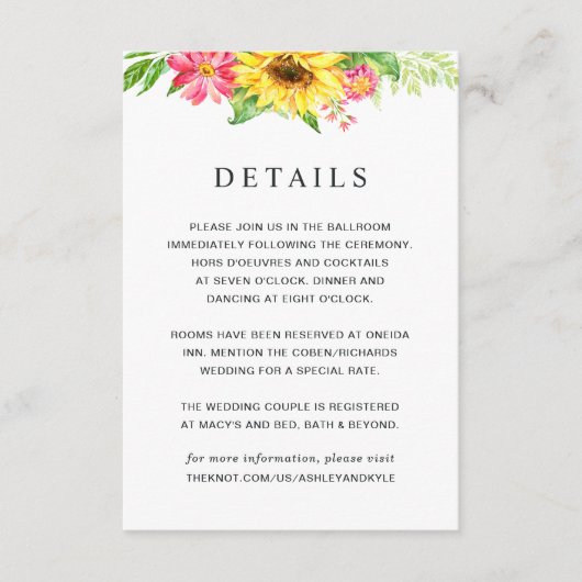 ひまわり結婚の詳細カード エンクロージャーカード (正面)