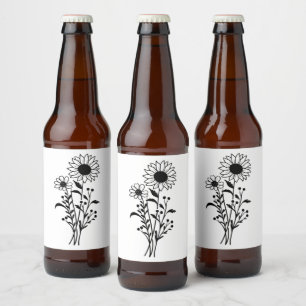 ひまわり結婚の野素朴花白黒 ビールラベル