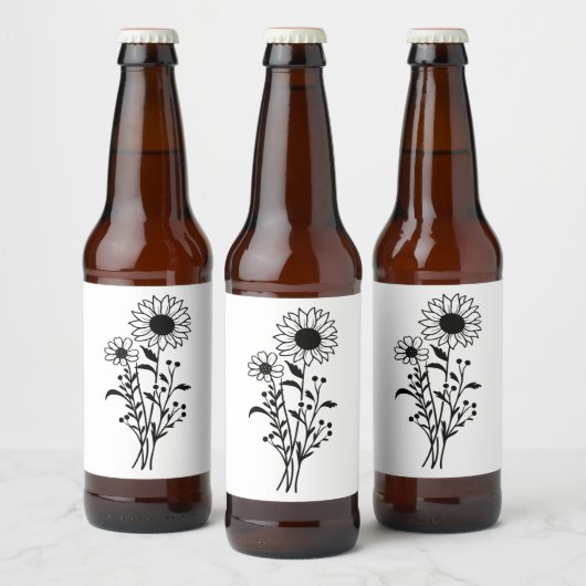 ひまわり結婚の野素朴花白黒 ビールラベル (ボトル)