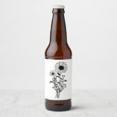 ひまわり結婚の野素朴花白黒 ビールラベル (正面)
