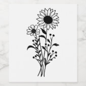 ひまわり結婚の野素朴花白黒 ワインラベル (シングルラベル)