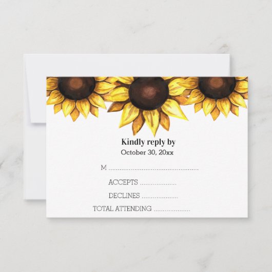 ひまわり結婚の黄色い白フローラ 出欠カード (正面)