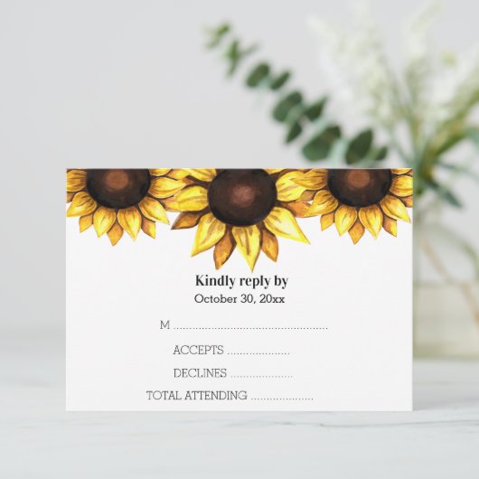 ひまわり結婚の黄色い白フローラ 出欠カード (スタンド正面)