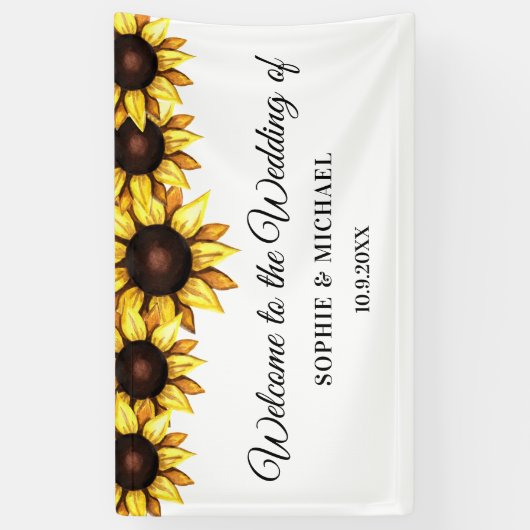 ひまわり結婚フローラホワイトイエローシンプル 横断幕 (縦)
