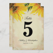 ひまわり結婚式の受付テーブルナンバー5 招待状 (正面/裏面)