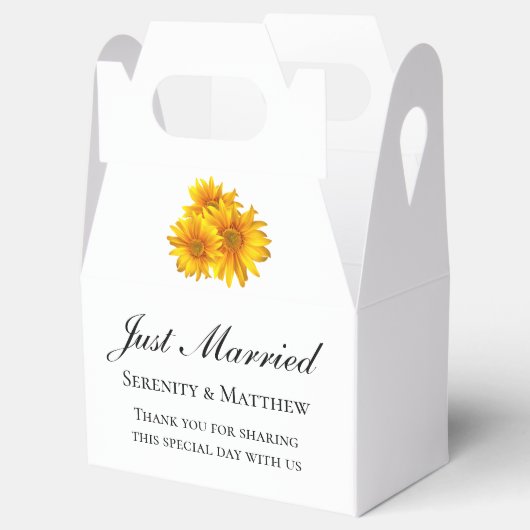 ひまわり結婚式の引き出物イエローフローラたった今結婚しました フェイバーボックス (オープン)