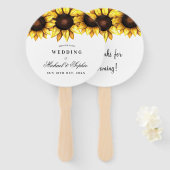 ひまわり結婚式の引き出物ホワイトイエローフローラファン ハンドファン (正面&裏面)