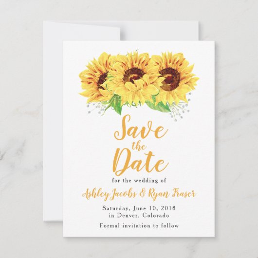 ひまわり結婚式の日付水の色のフローラを保存 セーブザデート (正面)