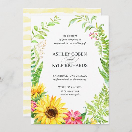 ひまわり結婚式招待状とフローラ枠 招待状 (正面/裏面)