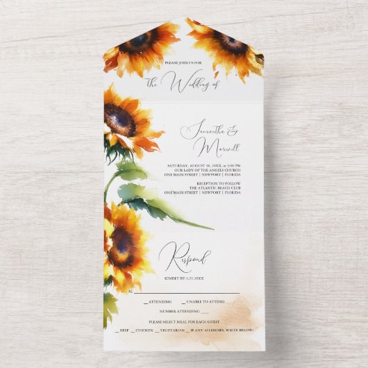 ひまわり結婚式招待状とRSVP オールインワン招待状 (内側)