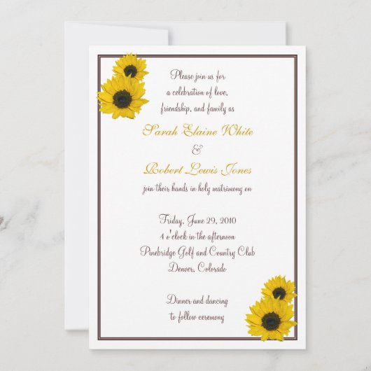 ひまわり結婚式招待状ホワイトブラウンイエロー 招待状 (裏面)