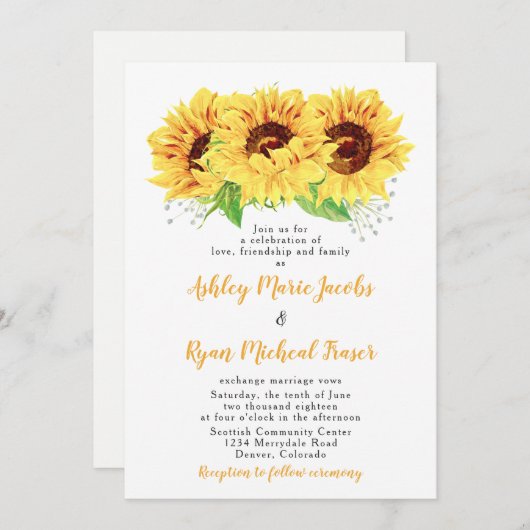 ひまわり結婚式招待状水彩フローラ 招待状 (正面/裏面)