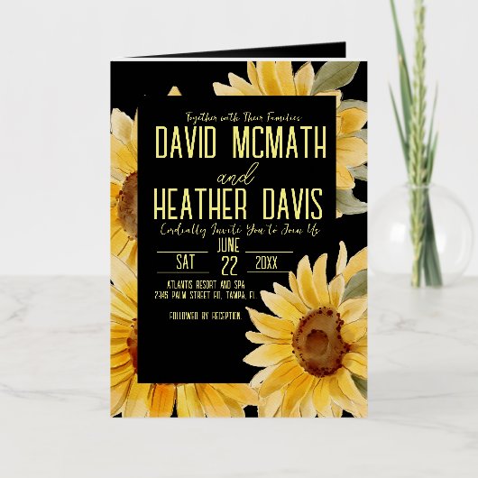 ひまわり結婚式招待状 箔グリーティングカード (正面)