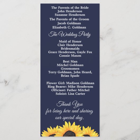 ひまわり結婚式 プログラムカントリーフローラオンブルー プログラム (裏面)