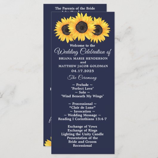 ひまわり結婚式 プログラムカントリーフローラオンブルー プログラム (正面/裏面)