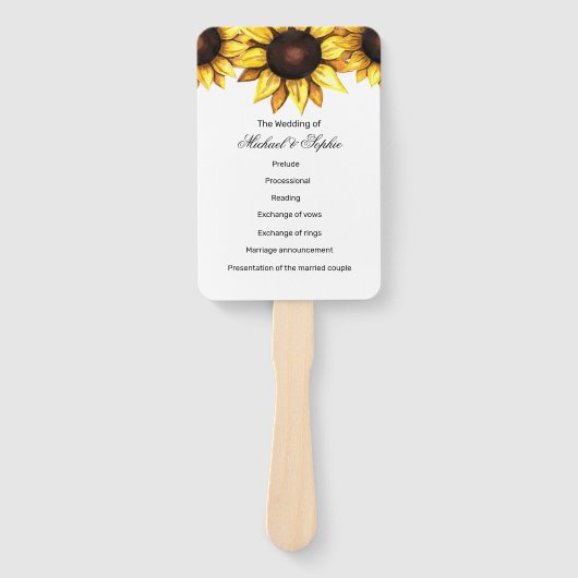 ひまわり結婚式 プログラムホワイトイエローフローラファン ハンドファン (正面)