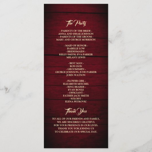 ひまわり結婚式 プログラム (裏面)