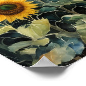 ひまわり絵画の水彩風景 ポスター (角)